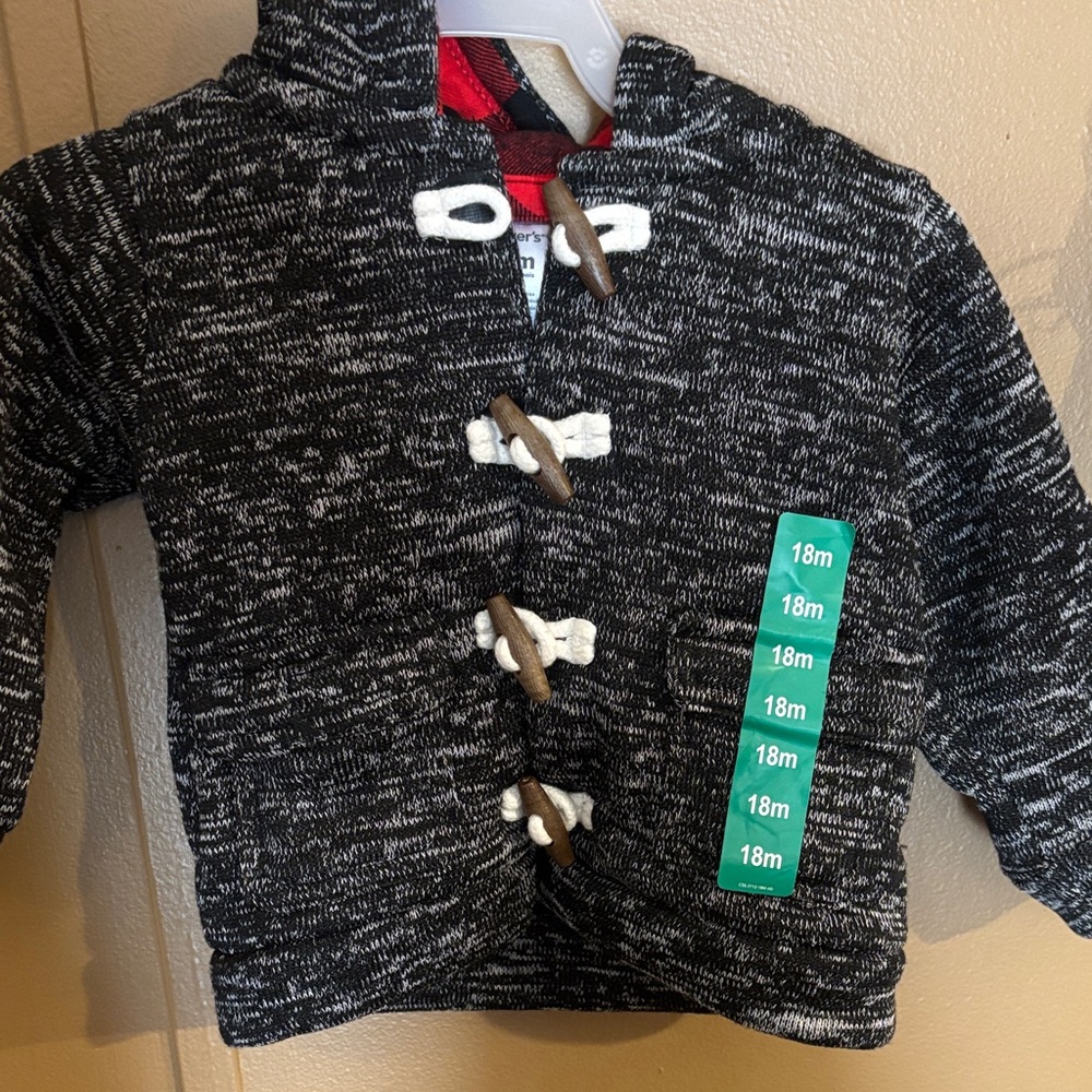 (2) Calvin Klein and Toddler Black & White Toggle Hoodie Jacket - 18M